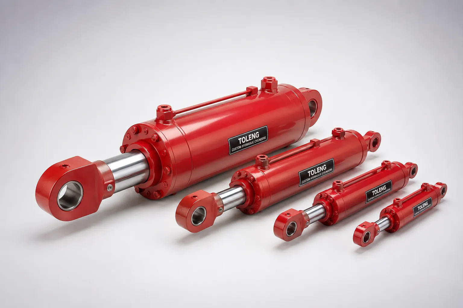 Four Toleng Red Hydraulic Cylinders